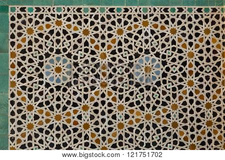 decorative tile panel in the 14th century Medrese of Bou Inania in Fes, Morocco