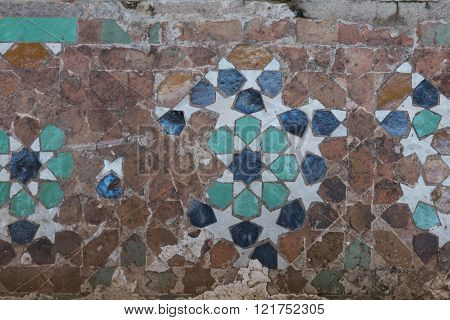 decorative tile panel in the 14th century Medrese of Bou Inania in Fes, Morocco
