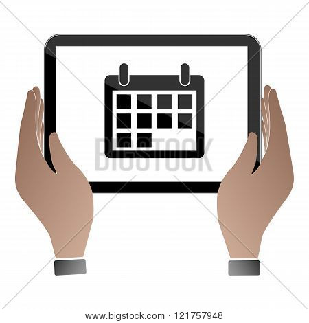 Hands hold and touch tablet PC