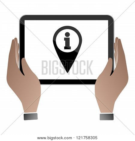 Hands hold and touch tablet PC