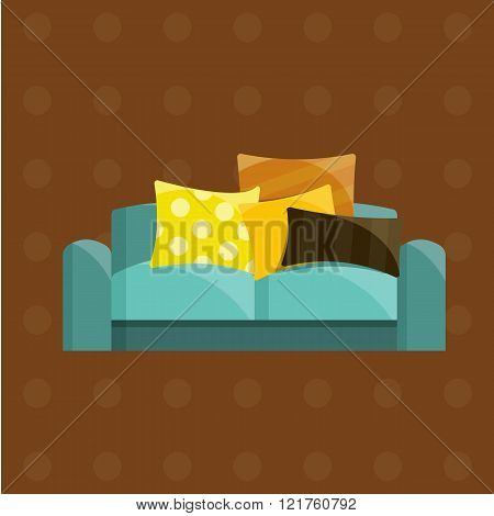 Vector illustration of sofa in flat icons set