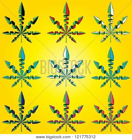 Marijuana cannabis design leaf symbol stamps illustration