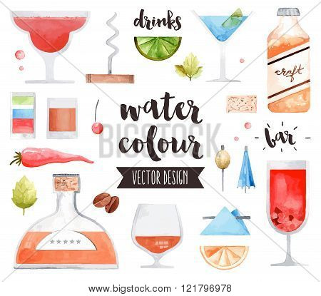 Alcohol Drinks Watercolor Vector Objects