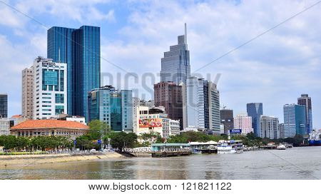 HO CHI MINH VIETNAM - MARCH 8: View of the riverside of Ho Chi Minh city on March 8 2015. Ho Chi Minh is the secord largest city of Vietnam.