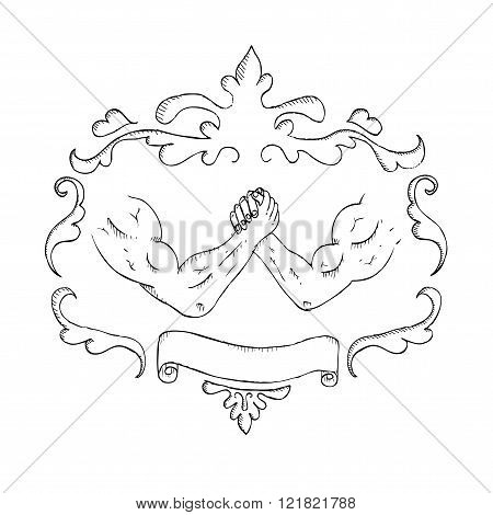 Vintage Hand Drawn Outline Illustration Of Muscular Arms