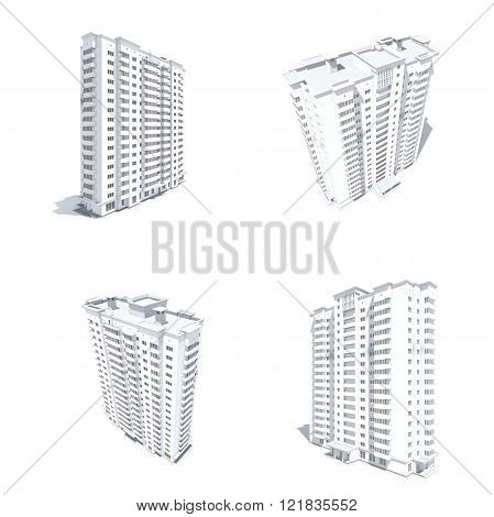 Multi-storey building monochrome render