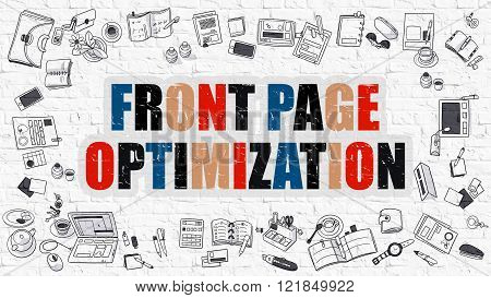 Front Page Optimization Concept with Doodle Design Icons.