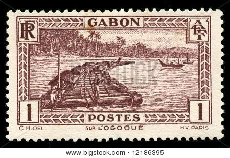 günlük Sal Ogooue Nehri üzerinde yerel işçi tasvir Gabon dan Vintage Afrika damga