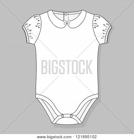 baby girl bodysuit flat sketch template isolated on grey background