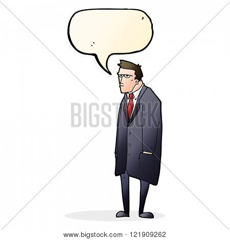 cartoon bad tempered man with speech bubble
