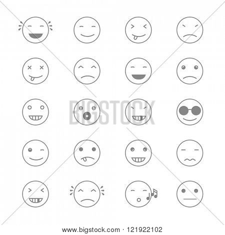 Emoticons Collection. Set of Emoji. Flat monochrome style. Different Emoticons. Vector illustration