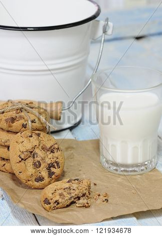 Stack Of Cookies With Glass Of Milk