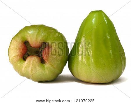Two green roseapple isolated on white background