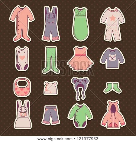 Baby cloth icons set
