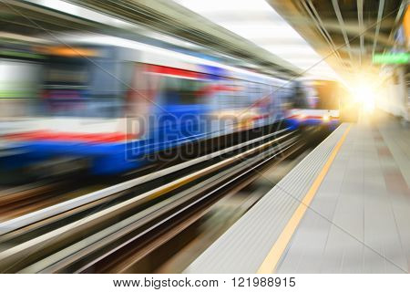 Blur background of modern trainat bangkok thailand for background
