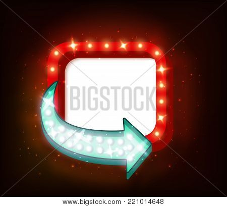Neon sign with arrow and glowing light background for your sale banners, sale flayers or advertising