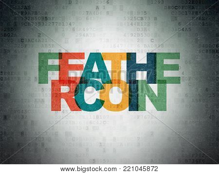 Blockchain concept: Painted multicolor text Feathercoin on Digital Data Paper background