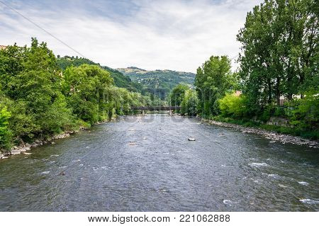 Tisza river in Rakhiv, Ukraine. beautiful landscape in Carpathian mountains