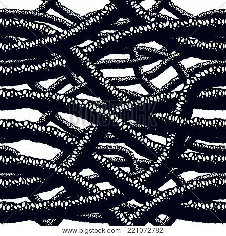 Disgusting horror and nightmare seamless pattern, vector background. Tangled roots or gut biological life form weird endless illustration. Hard Rock and Heavy metal subculture music textile fashion stylish design.