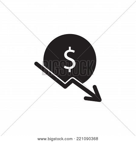 Dollar falling glyph icon on white background