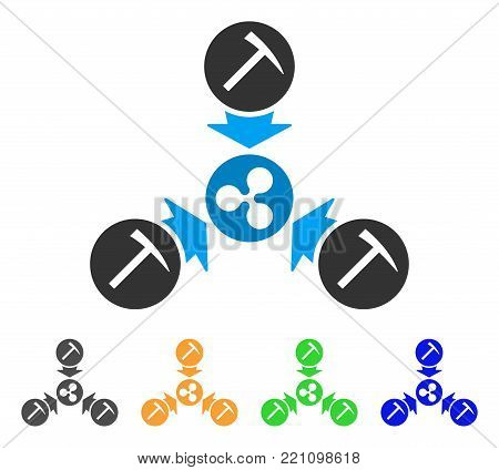 Ripple Mining Pool icon. Vector illustration style is a flat iconic ripple mining pool symbol with grey, yellow, green, blue color versions. Designed for web and software interfaces.