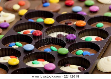 still life of chocolate with smarties