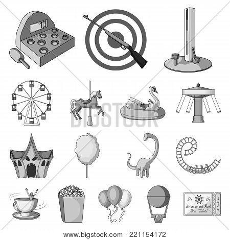 Amusement park monochrome icons in set collection for design. Equipment and attractions vector symbol stock  illustration.