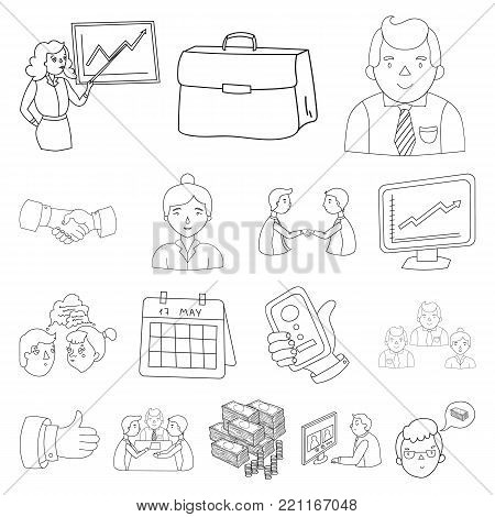 Business Conference And Negotiations outline icons in set collection for design.Business and training vector symbol stock  illustration.