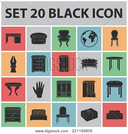 Furniture and interior black icons in set collection for design.Home furniture vector symbol stock  illustration.