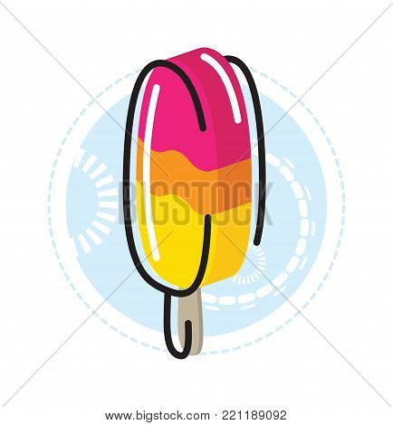 Ice cream multi colored isolated on white and blue background vector image. Ice cream three color pink, orange and yellow isolated on white background vector illustration