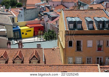 Colorful Structure among Roofs and Buildings in Lisbona, Portugal