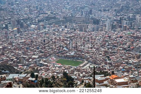 La Paz, Bolivia - September 2017: Viev stadium is Estadio Libertador Simon Bolivar