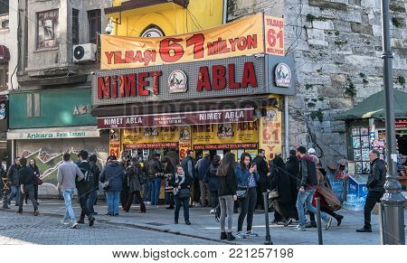 Eminonu, istanbul, Turkey - January 2018: Nimet abla is the oldest national lottery representative of Turkey founded in 1928