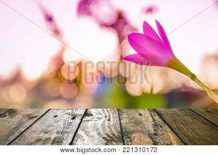 Wooden table for your texture and bokhe pan tone background montage