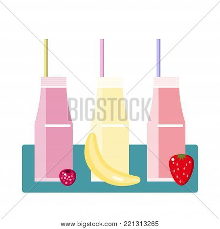 Smoothies in bottles. Flat style. Vector illustration.