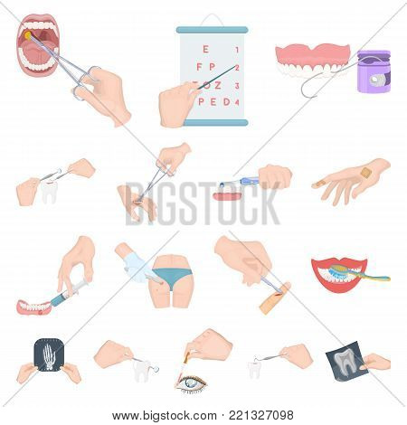 Manipulation by hands cartoon icons in set collection for design. Hand movement in medicine vector symbol stock illustration.