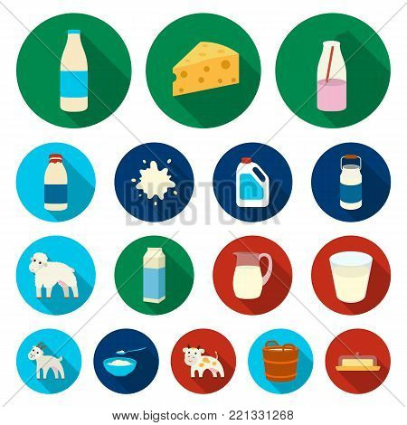Milk product flat icons in set collection for design.Milk and food vector symbol stock  illustration.