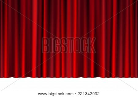 Red closed curtain in a theater or ceremony for your design. Draped Theatrical scene. vector illustration EPS 10.