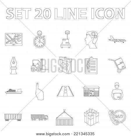 Logistics service outline icons in set collection for design. Logistics and equipment vector symbol stock  illustration.