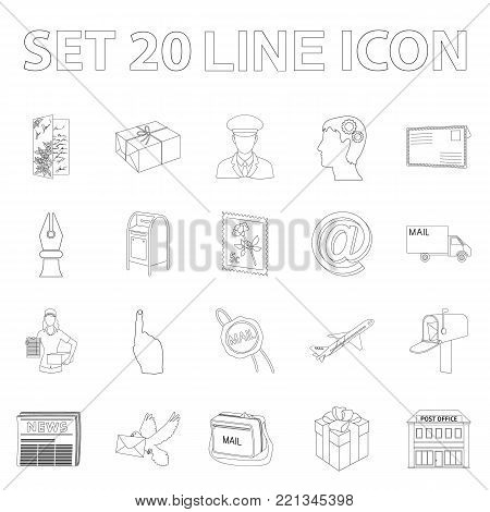Mail and postman outline icons in set collection for design. Mail and equipment vector symbol stock  illustration.