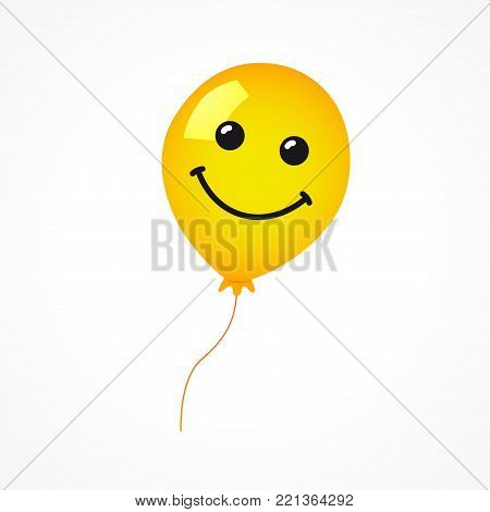 Smiling of yellow balloon on white background. Vector emoticon emoji flat smile in the yellow helium balloon
