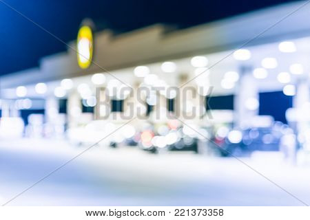 Blurred Gas Station At Night In Madisonville, Texas, Usa