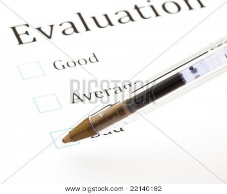 quality questionnaire and pen, extreme closeup photo