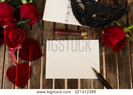 Valentines Day date invitation, copy space on empty paper card
