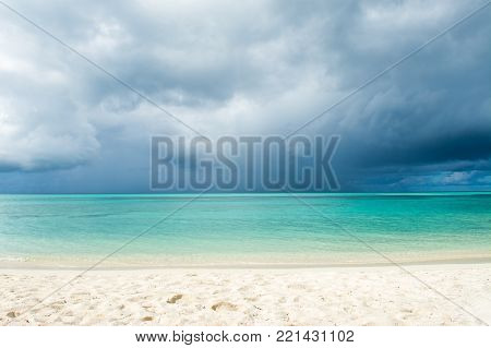 Сloudy and stormy landscape before thunderstorm, Indian ocean, Maldives island
