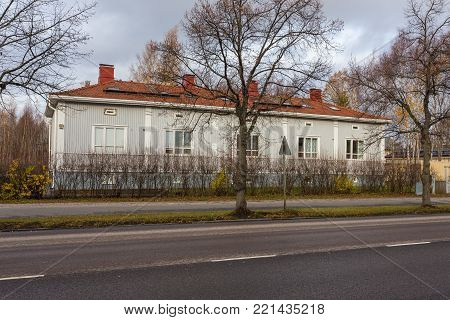 Old Wooden Building In Town Of Turku.
