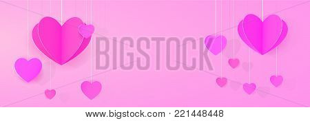 Paper heart shaped festoon empty banner background