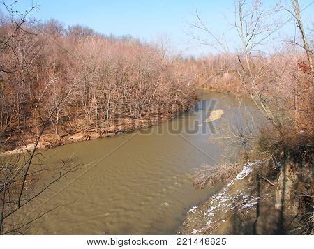 The Vermilion River flows high through Kickapoo State Park in Illinoi