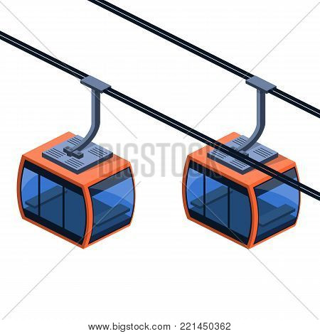 Isometric 3D vector illustration funicular cable for winter tourism