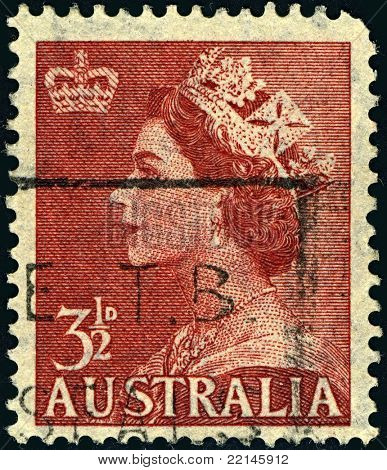 AUSTRALIA-CIRCA 1953:A leima painettu Australia näyttää kuvan Elisabet II (Alexandra Mentula